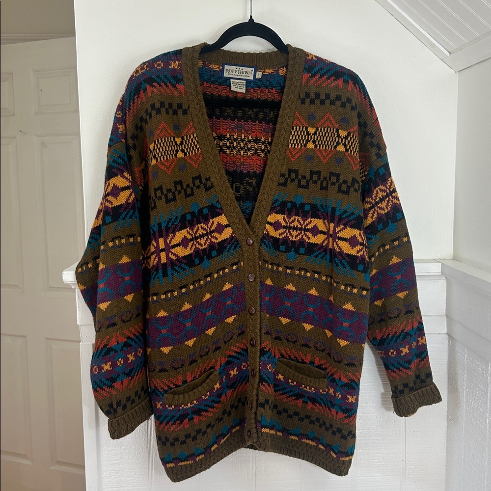 Ruff Hewn Eclectic Grandpa Vintage Aztec Print Cardigan Sweater size large